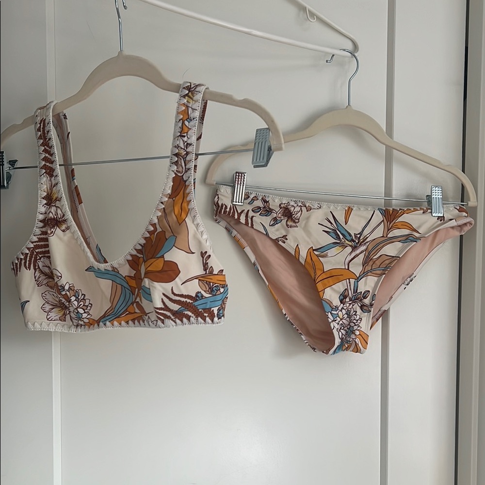 Floral Bikini Set with Orange and Blue Accents